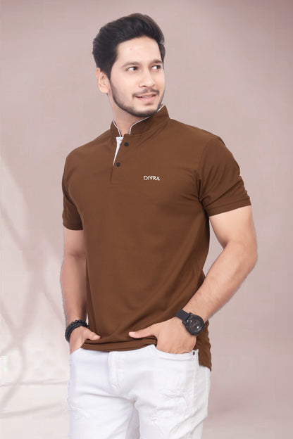 Buy Mandarin Collar Tshirt for Men Brown online