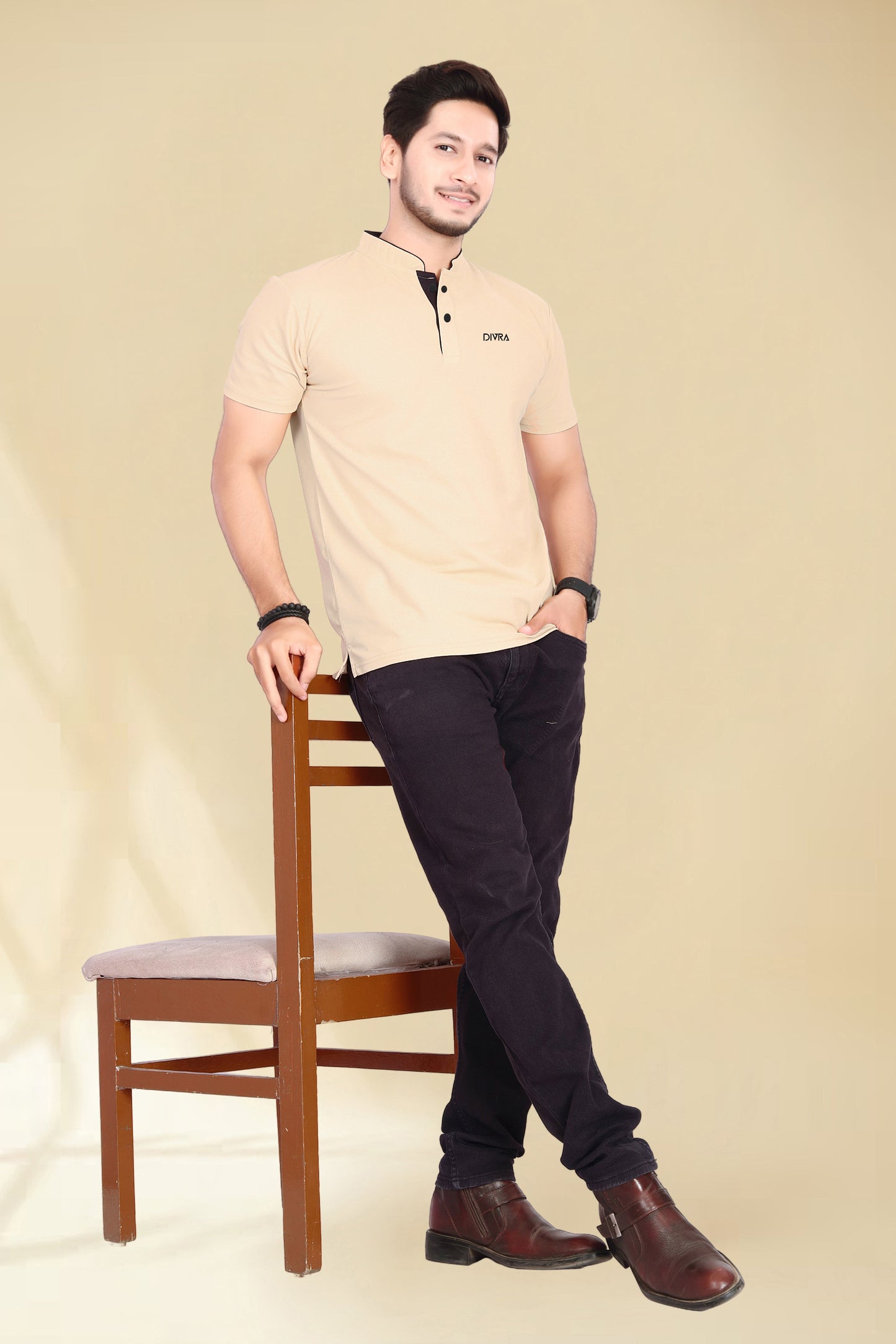 Buy Mandarin Collar Tshirt for Men Chiku online