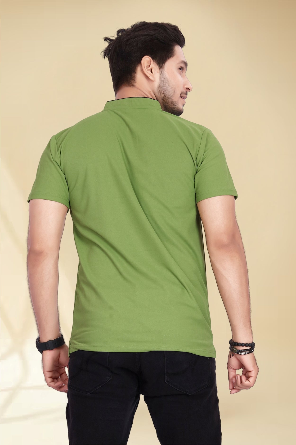 Buy Mandarin Collar Tshirt for Men  Leave Green online