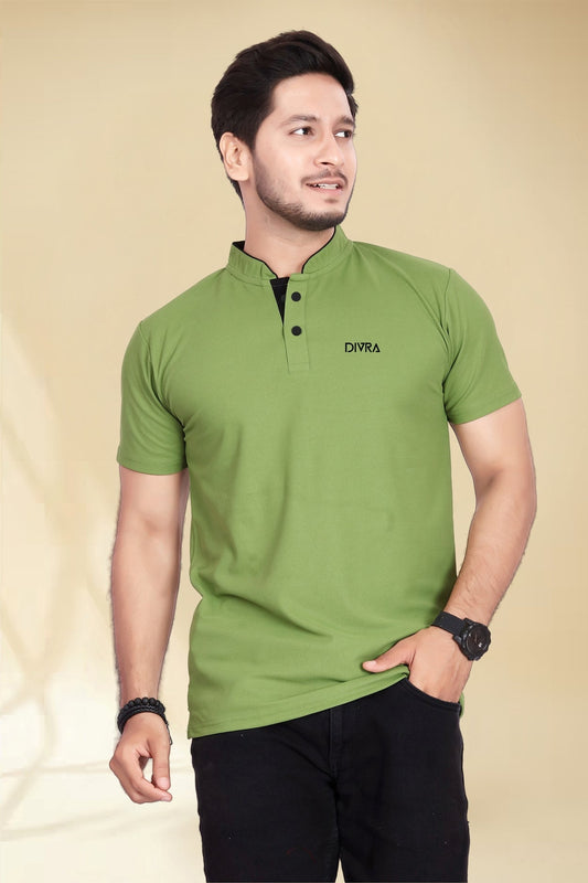 Buy Mandarin Collar Tshirt for Men  Leave Green online