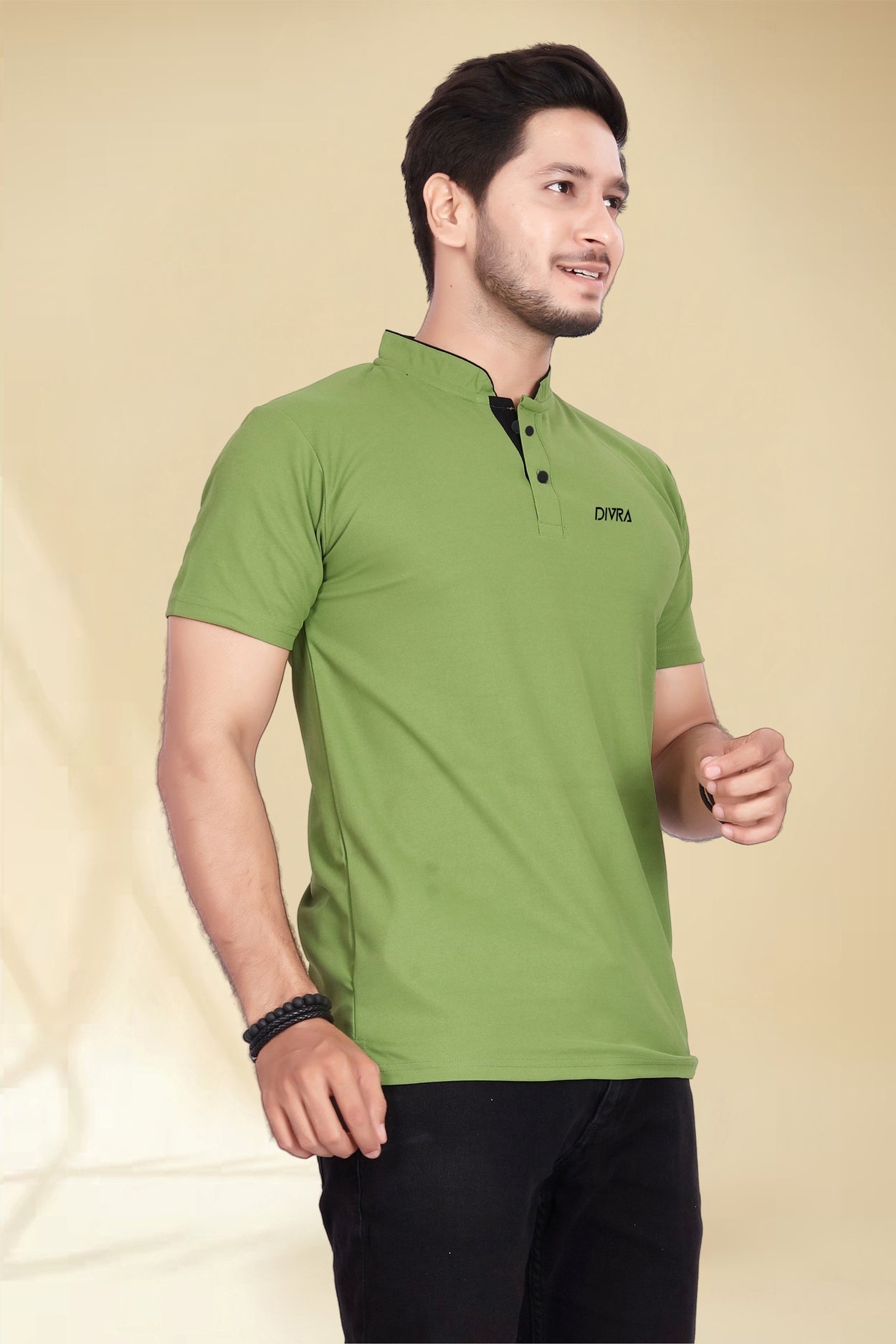 Buy Mandarin Collar Tshirt for Men  Leave Green online