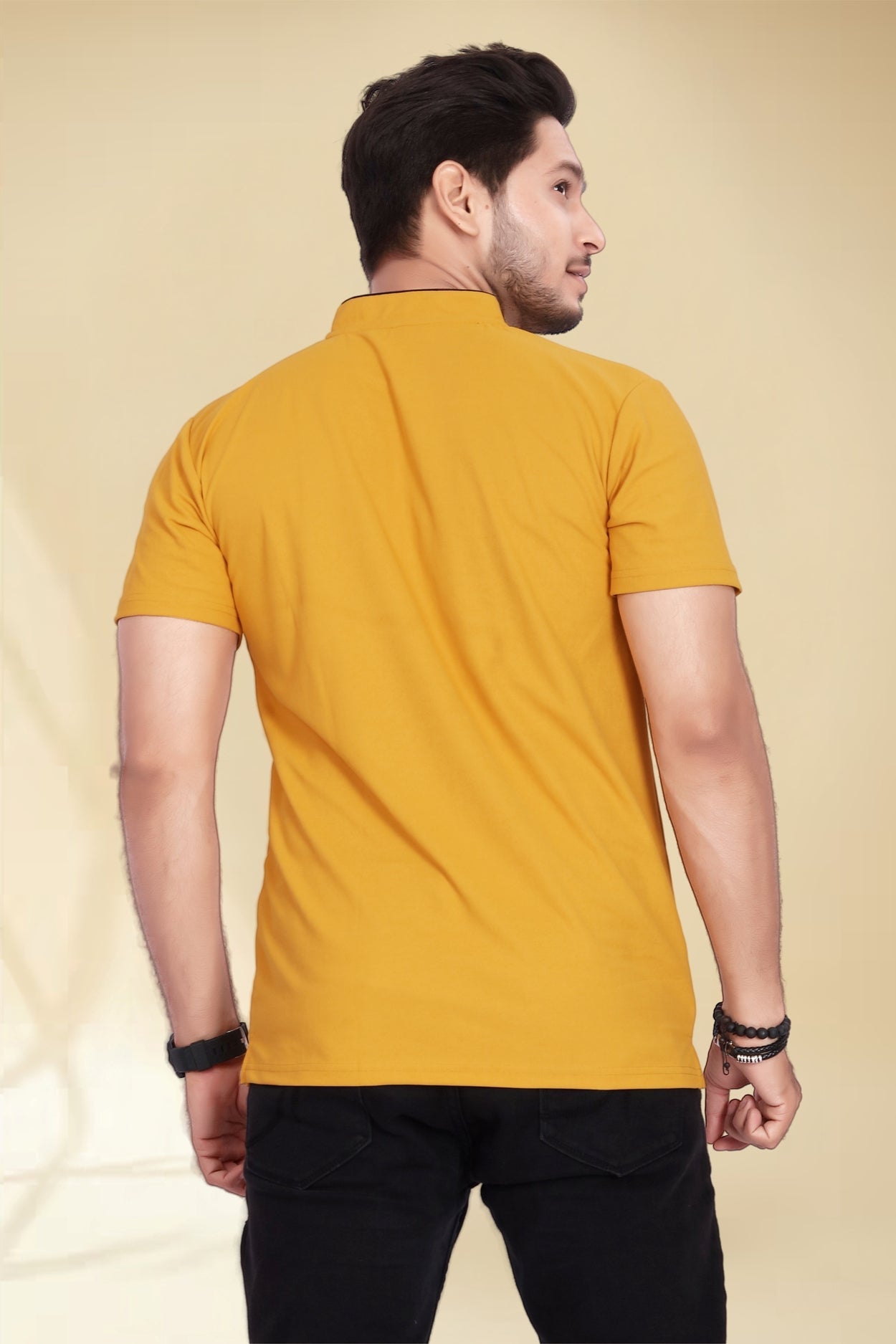 Buy Mandarin Collar Tshirt for Men  Mustard Yellow online
