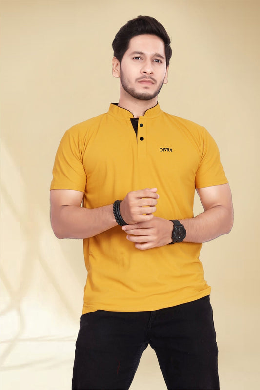Buy Mandarin Collar Tshirt for Men  Mustard Yellow online