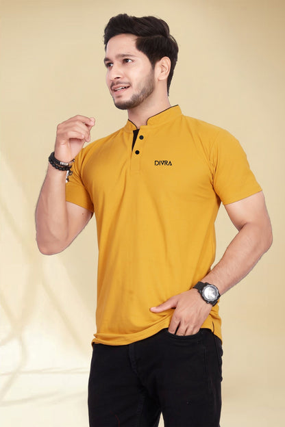 Buy Mandarin Collar Tshirt for Men  Mustard Yellow online