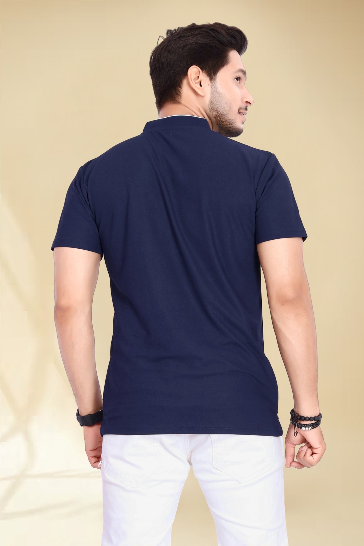 Buy Mandarin Collar Tshirt for Men  Navy Blue online
