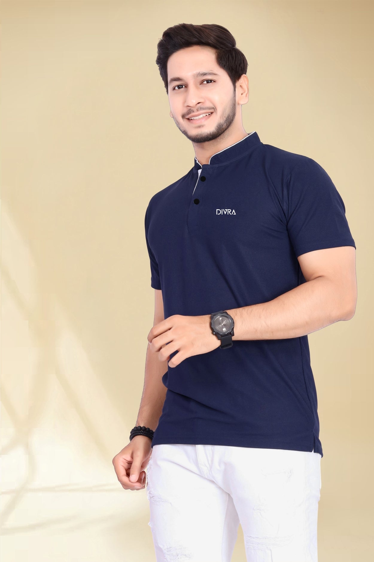 Buy Mandarin Collar Tshirt for Men  Navy Blue online