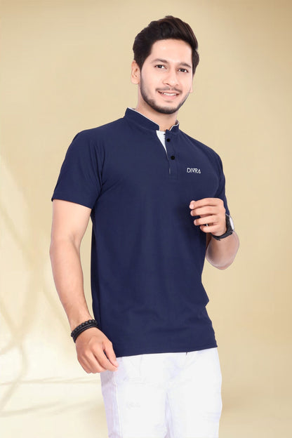 Buy Mandarin Collar Tshirt for Men  Navy Blue online