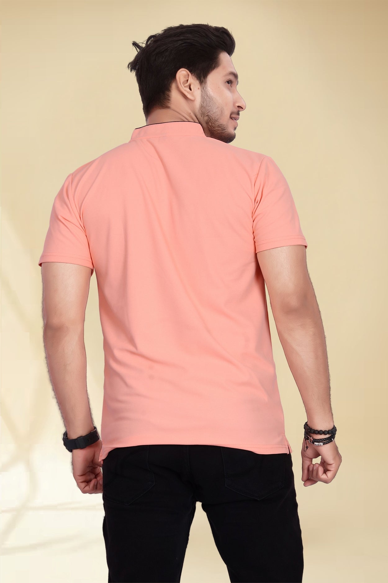 Buy Mandarin Collar Tshirt for Men  Peach online