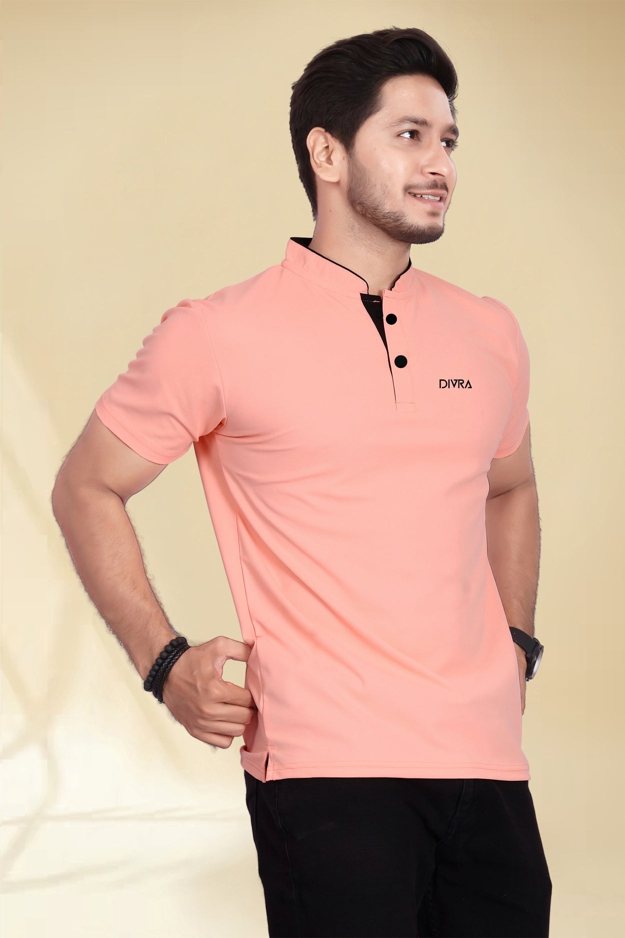 Buy Mandarin Collar Tshirt for Men  Peach online