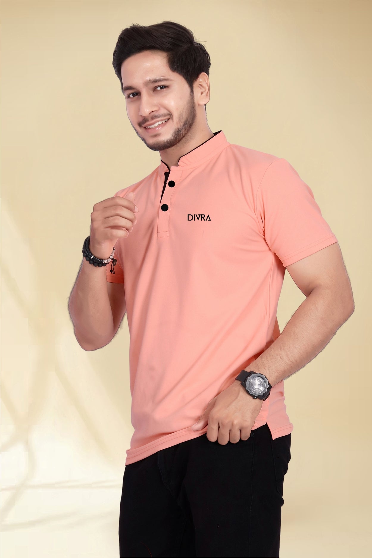 Buy Mandarin Collar Tshirt for Men  Peach online