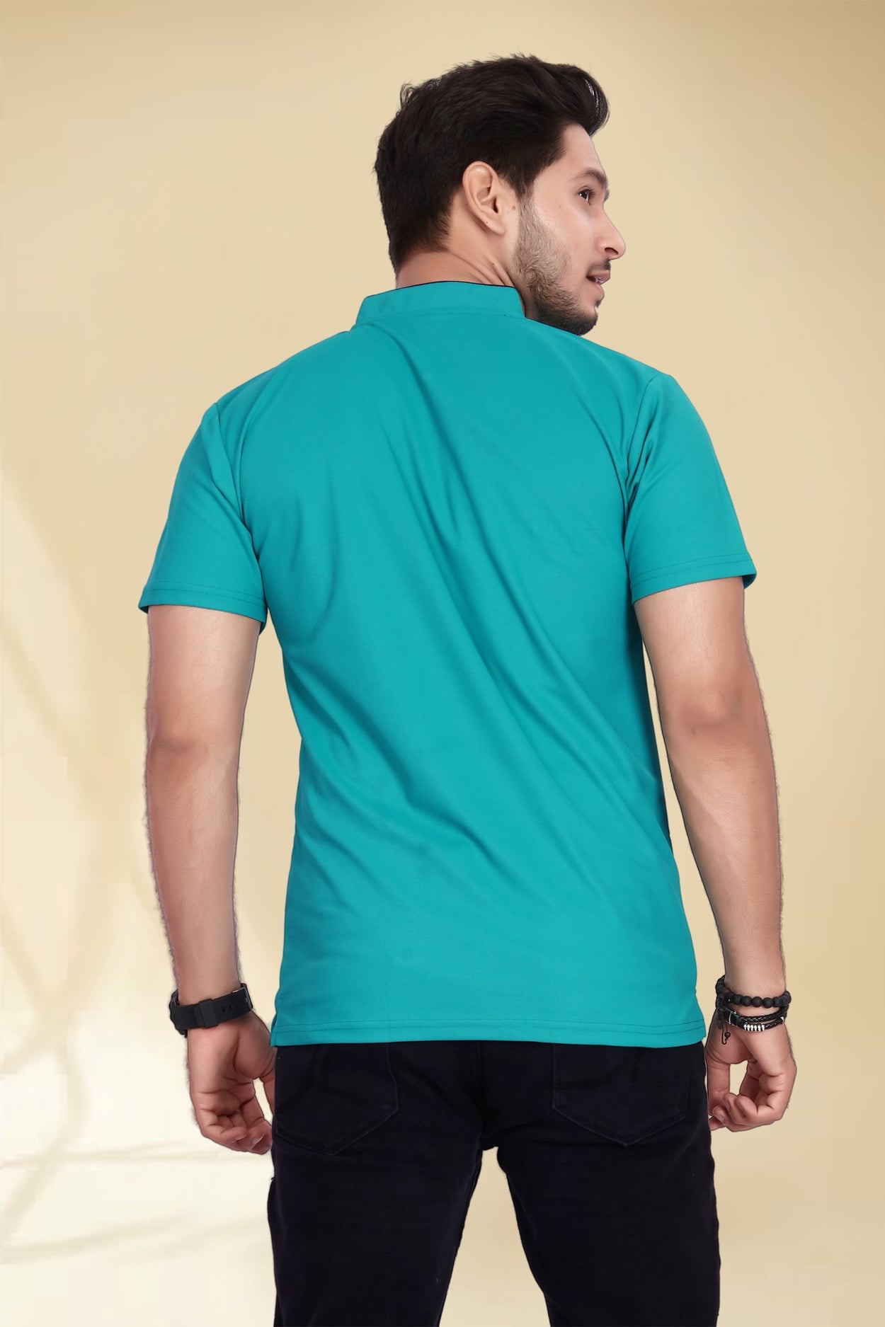 Buy Mandarin Collar Tshirt for Men  Turquoise Blue online