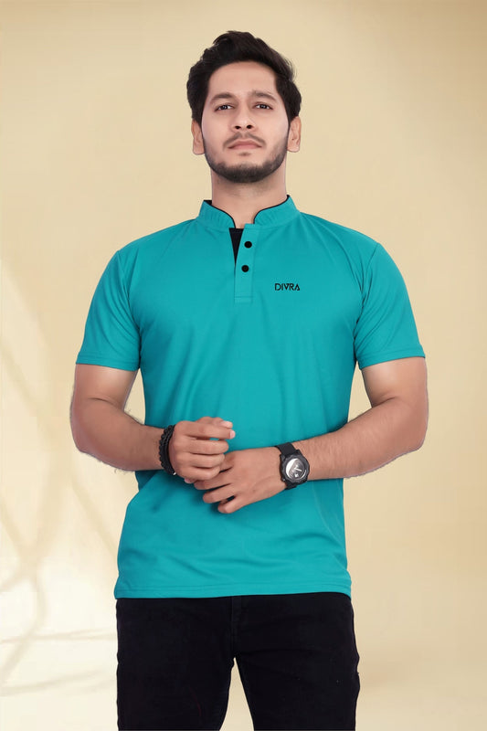 Buy Mandarin Collar Tshirt for Men  Turquoise Blue online