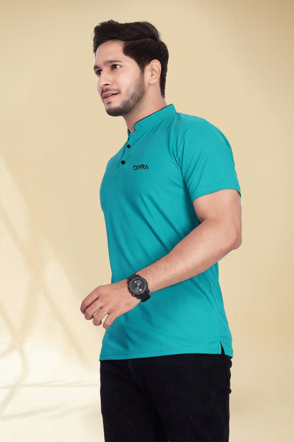 Buy Mandarin Collar Tshirt for Men  Turquoise Blue online