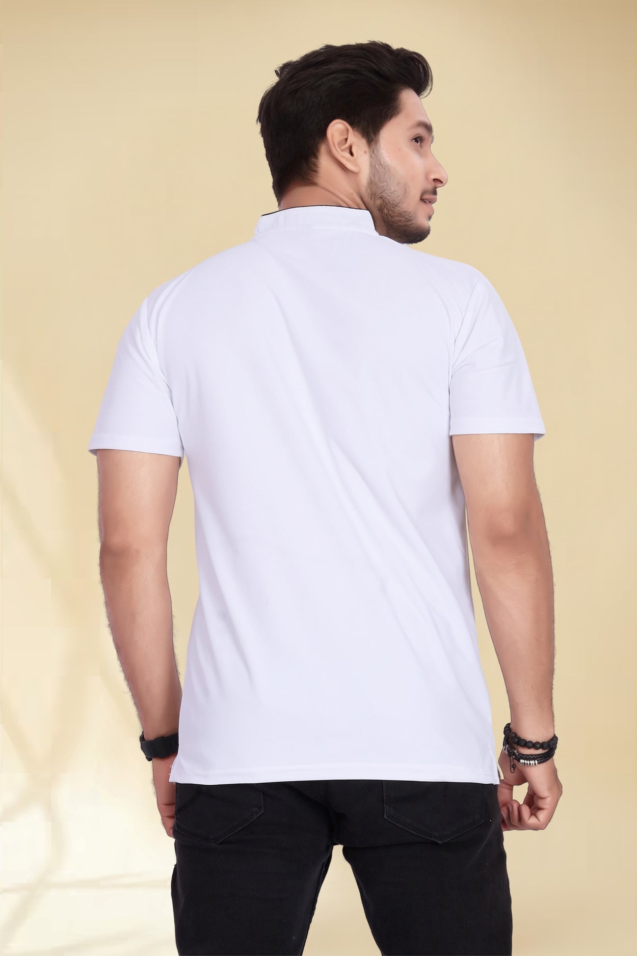 Buy Mandarin Collar Tshirt for Men  White online