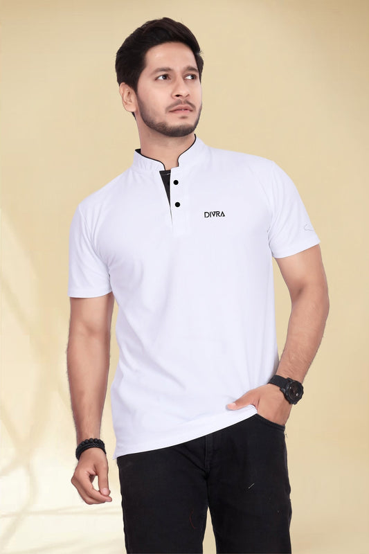 Buy Mandarin Collar Tshirt for Men  White online