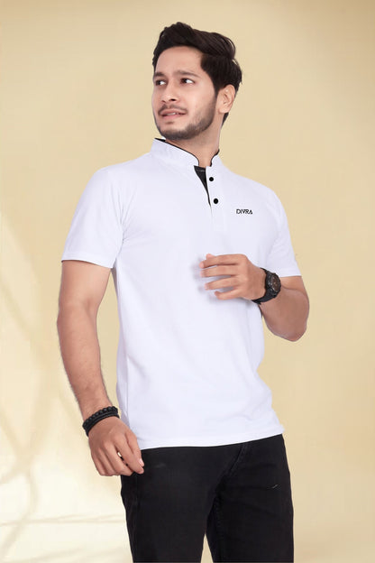 Buy Mandarin Collar Tshirt for Men  White online