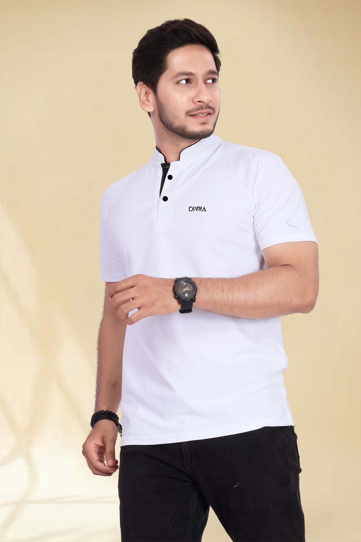 Buy Mandarin Collar Tshirt for Men  White online