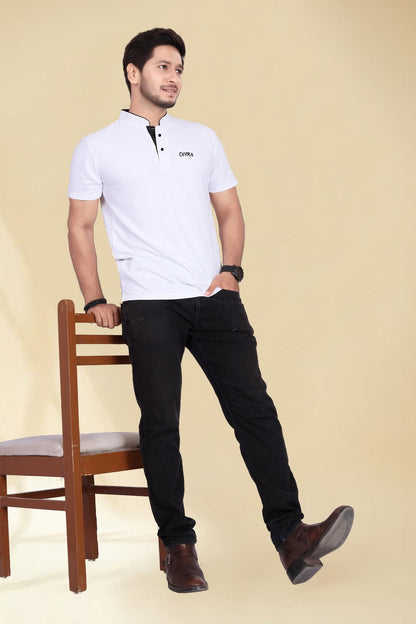 Buy Mandarin Collar Tshirt for Men  White online