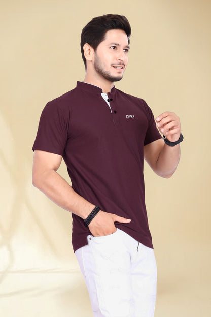 Buy Mandarin Collar Tshirt for Men  Wine online