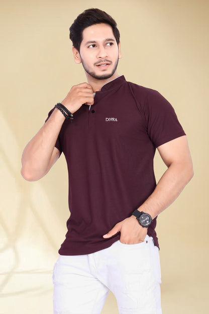 Buy Mandarin Collar Tshirt for Men  Wine online