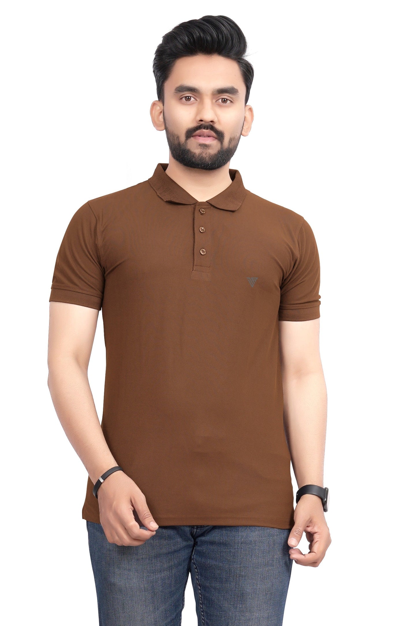 Buy Polo knit collar Tshit for Men Brown online