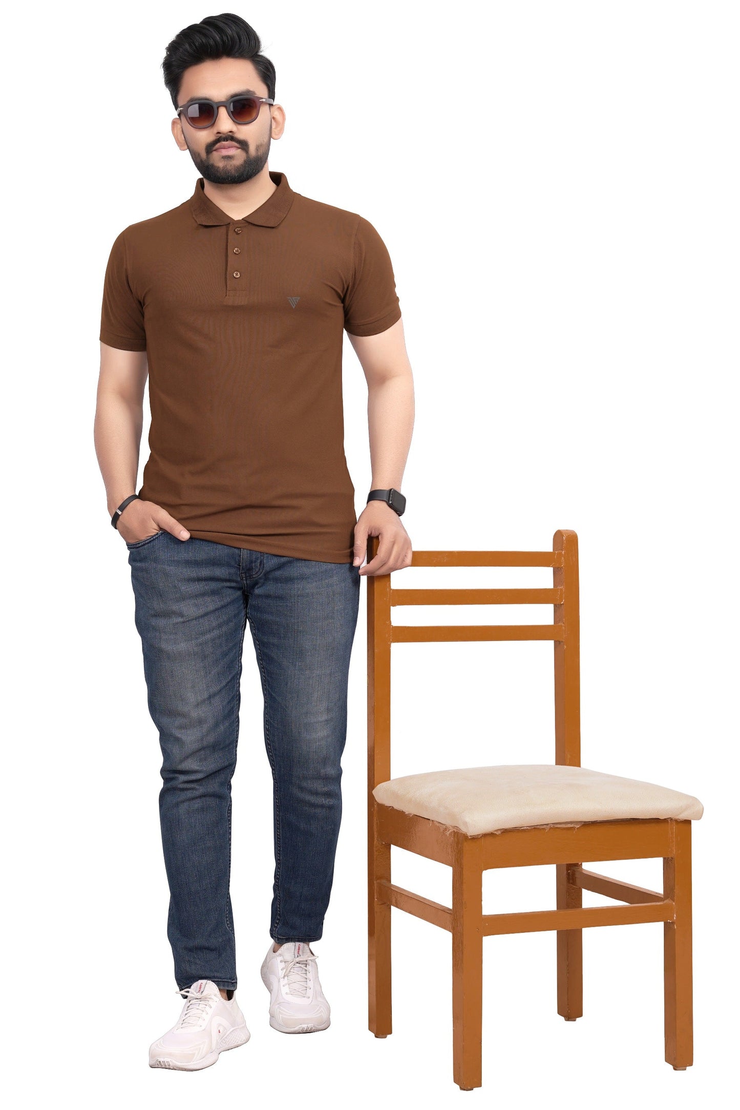 Buy Polo knit collar Tshit for Men Brown online