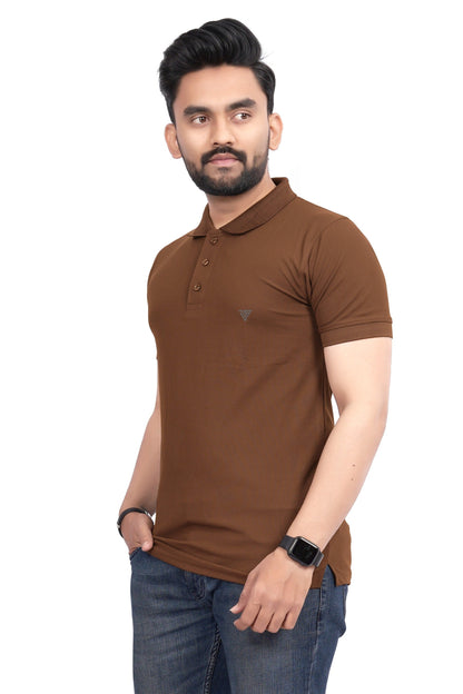 Buy Polo knit collar Tshit for Men Brown online