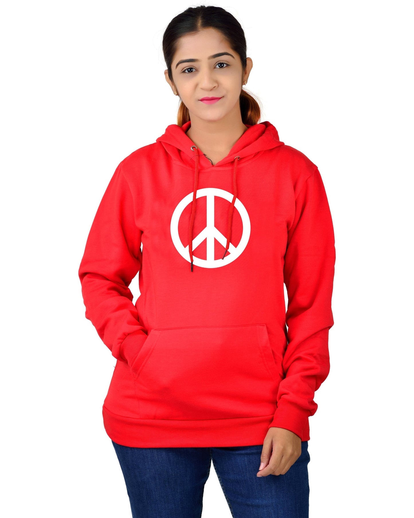 Women,s Regular Fit Peace Printed Cotton Hoodie