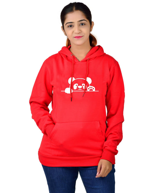 women,s Regular Fit Panda Printed Cotton Hoodie