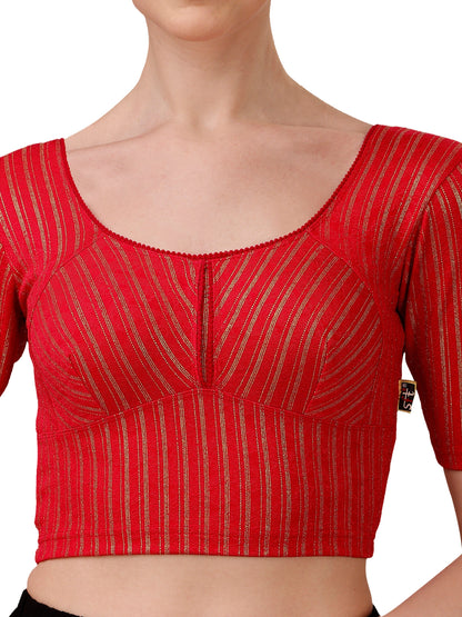 Buy Round Neck Cotton Lycra Stretchable Elbow Sleeves Readymade Saree Blouse Online.