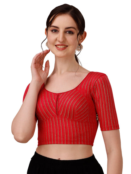 Buy Round Neck Cotton Lycra Stretchable Elbow Sleeves Readymade Saree Blouse Online.