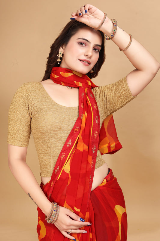 Buy Round Neck Jacquard Elbow Sleeve Skin Readymade Saree Blouse for women Online.