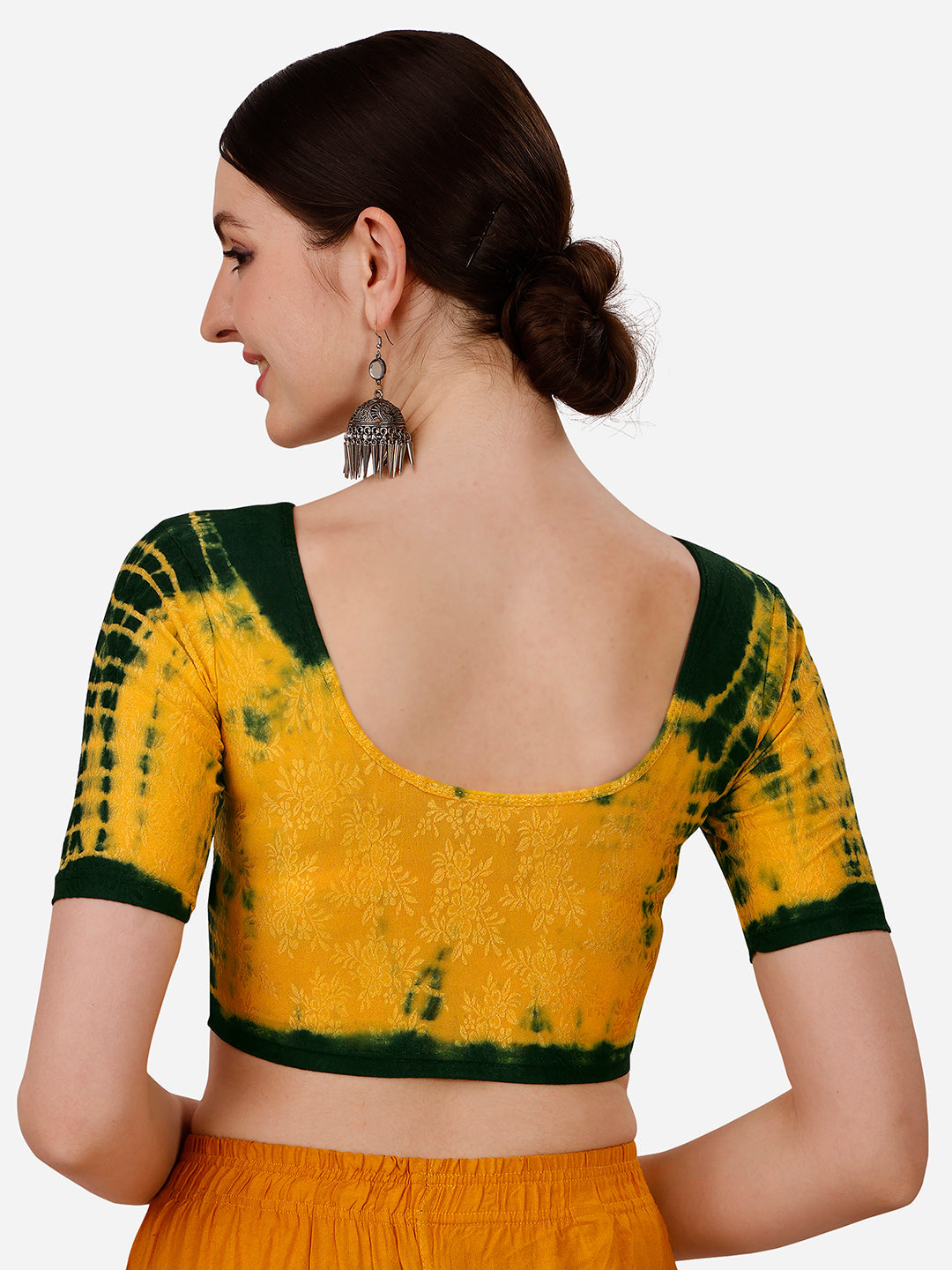 Buy Round Neck Nylon Lycra Stretchable Elbow Sleeves Readymade Saree Blouse Online.