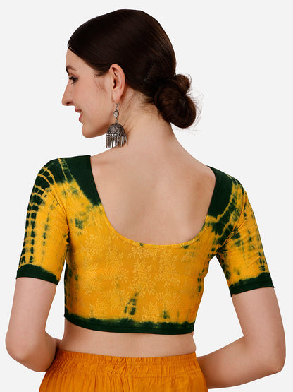Buy Round Neck Nylon Lycra Stretchable Elbow Sleeves Readymade Saree Blouse Online.