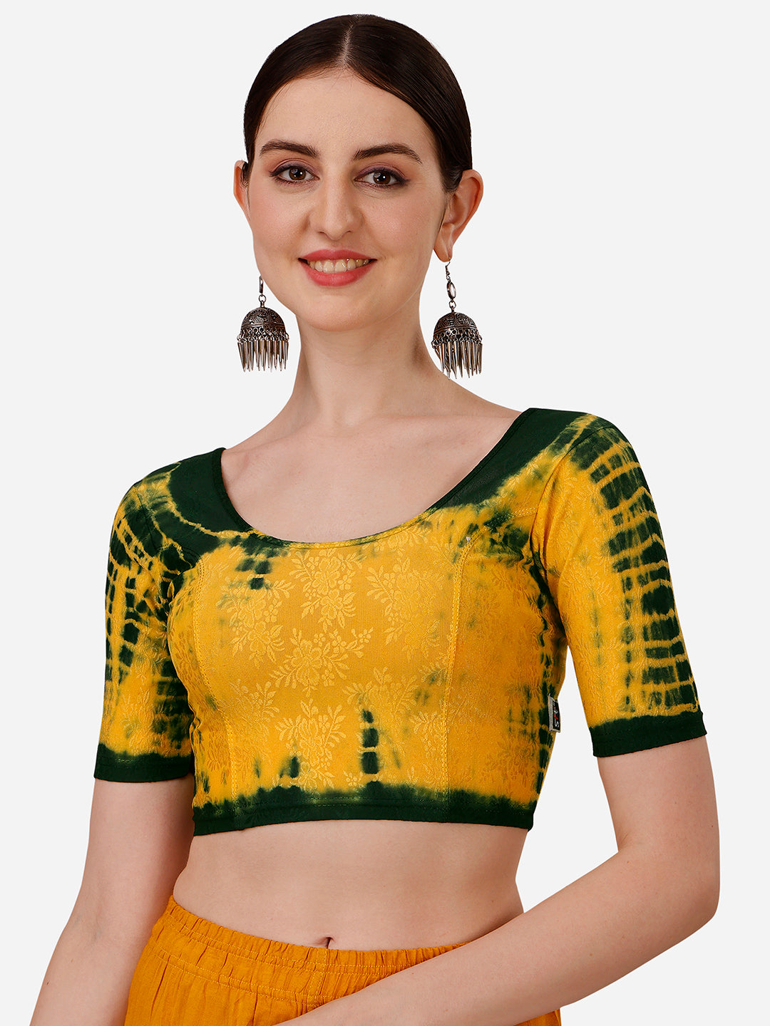 Buy Round Neck Nylon Lycra Stretchable Elbow Sleeves Readymade Saree Blouse Online.