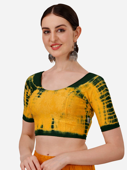 Buy Round Neck Nylon Lycra Stretchable Elbow Sleeves Readymade Saree Blouse Online.