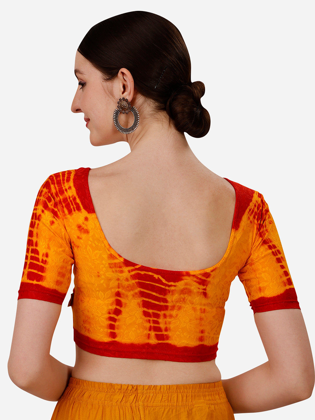 Buy Round Neck Nylon Lycra Stretchable Elbow Sleeves Readymade Saree Blouse Online.