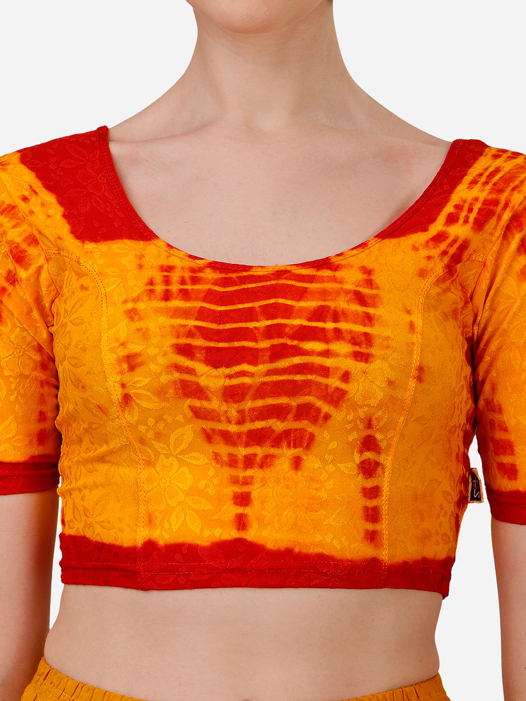 Buy Round Neck Nylon Lycra Stretchable Elbow Sleeves Readymade Saree Blouse Online.