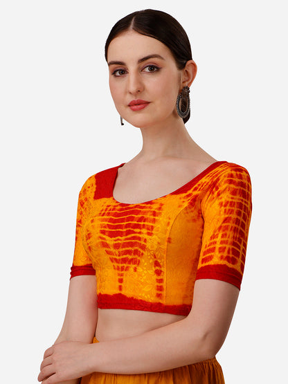 Buy Round Neck Nylon Lycra Stretchable Elbow Sleeves Readymade Saree Blouse Online.