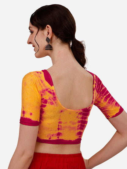 Buy Round Neck Nylon Lycra Stretchable Elbow Sleeves Readymade Saree Blouse Online.