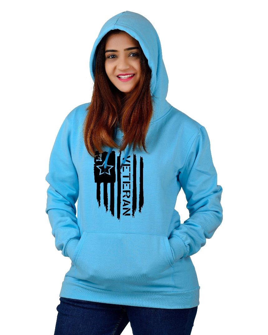 Women,s Regular Fit Vetran Printed Cotton Hoodie