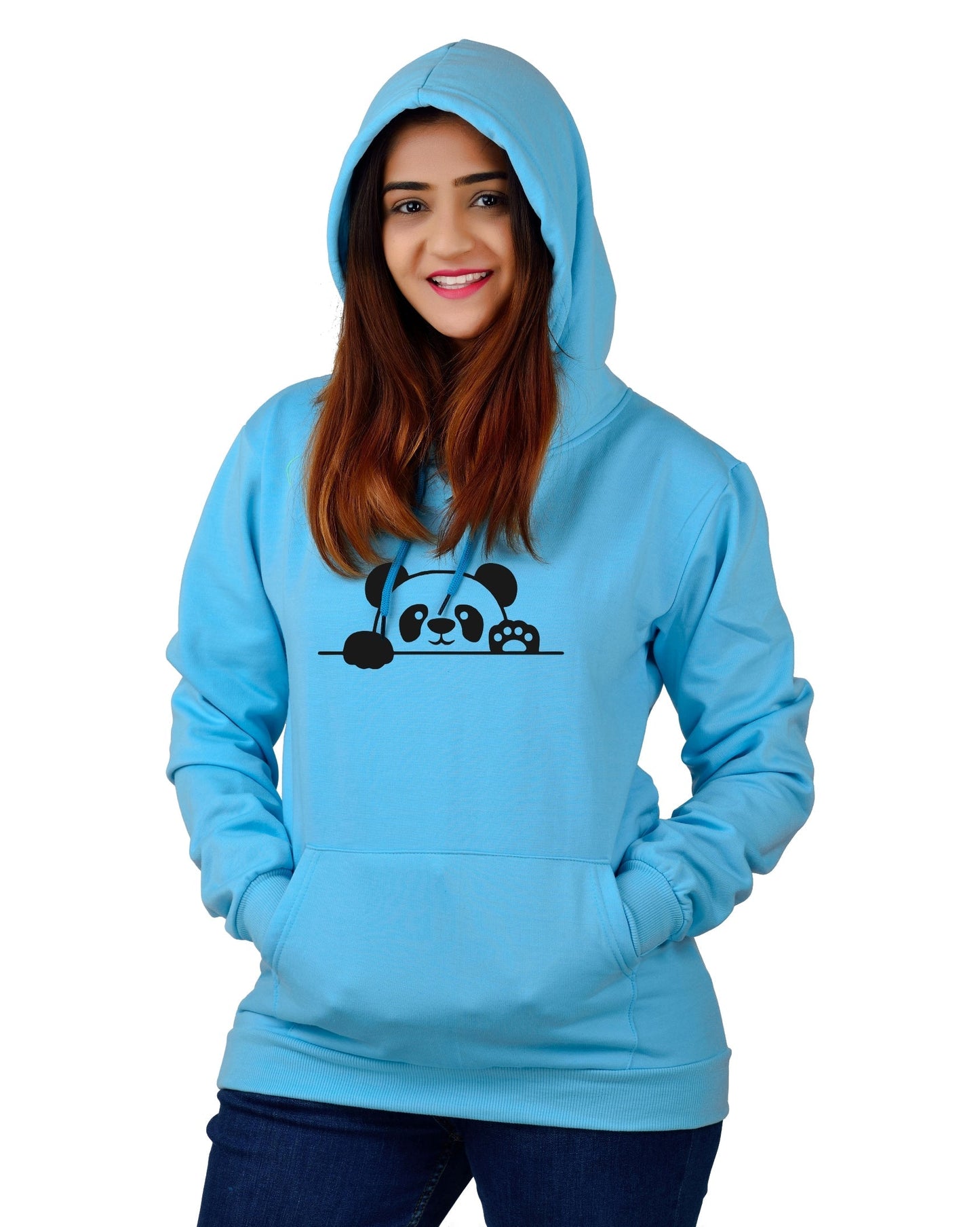 women,s Regular Fit Panda Printed Cotton Hoodie
