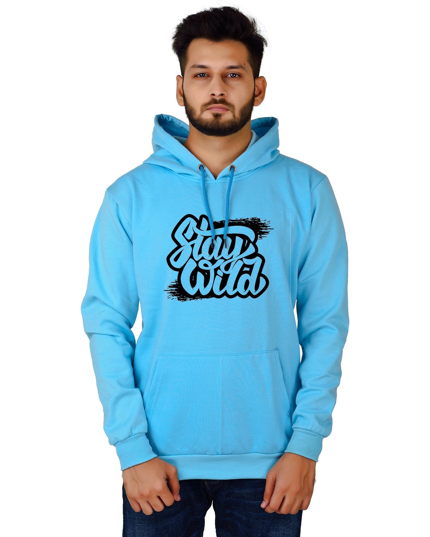 Men's Regular Fit Stay Wild Printed Cotton Hoodie