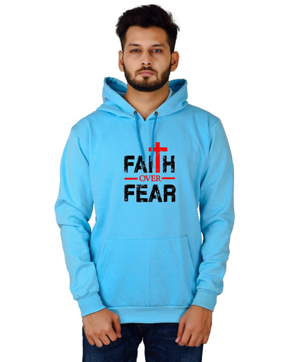 Men's Regular Fit Faith Over Fear Printed Cotton Hoodie