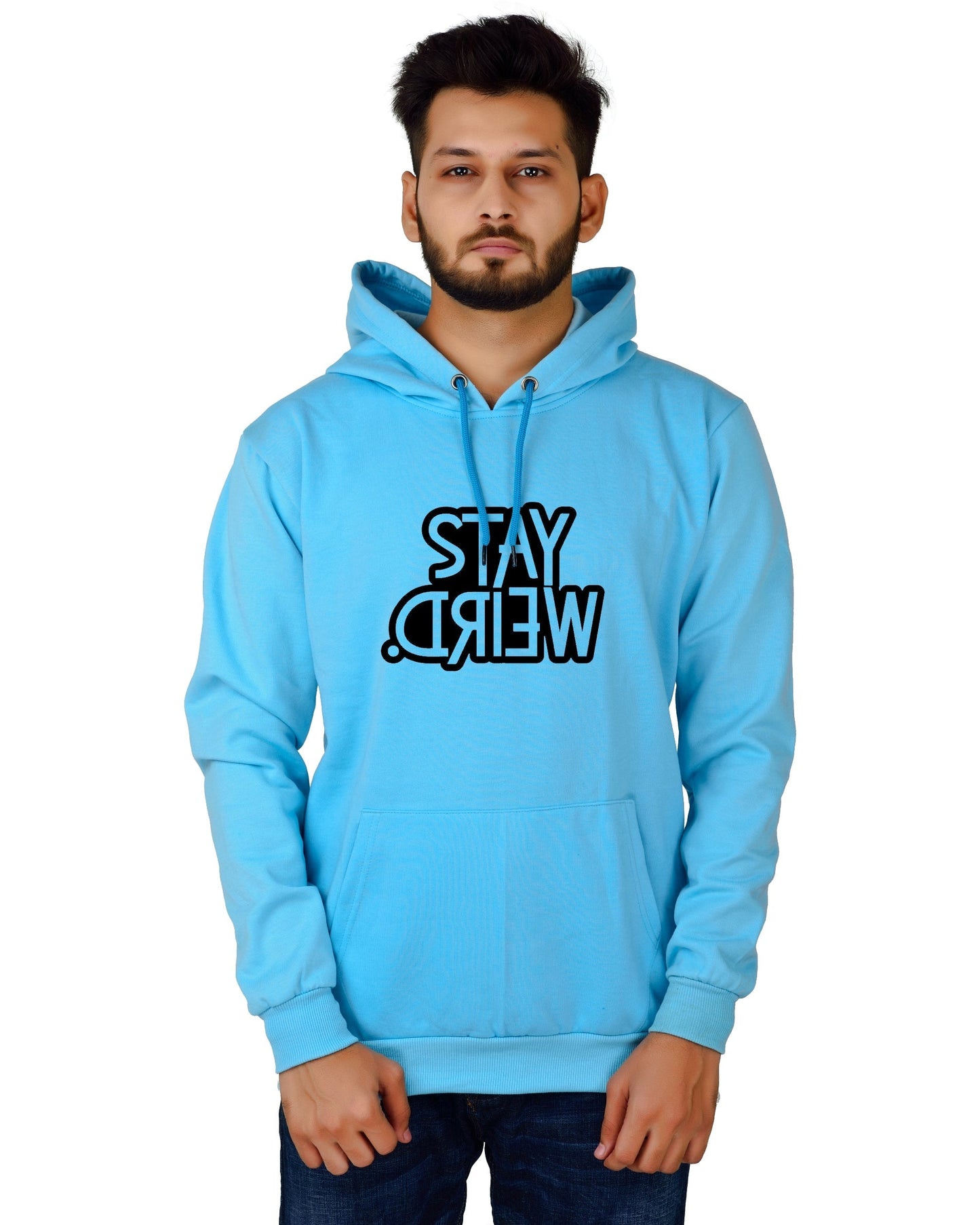 Men's Regular Fit Stay Weired Printed Cotton Hoodie