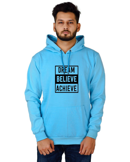 Men's Regular Fit DREAM BELIEVE ACHIEVE Printed Cotton Hoodie
