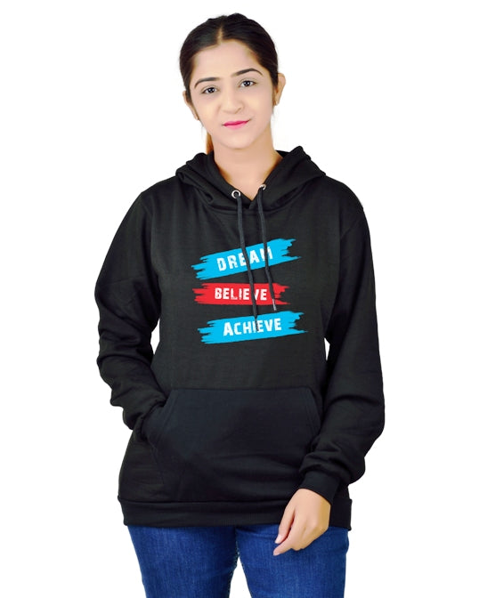 Women,s Regular Fit Color DBA Printed Cotton Hoodie