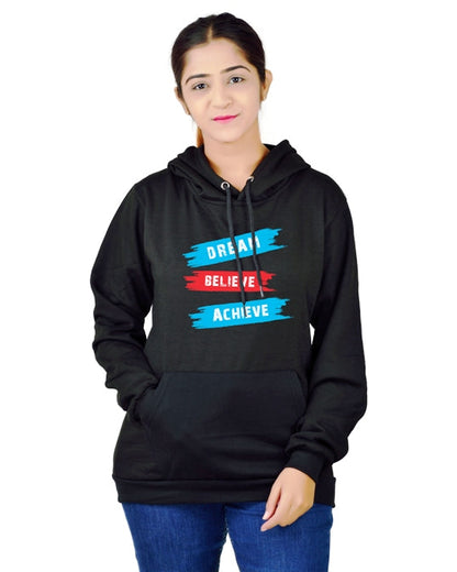 Women,s Regular Fit Color DBA Printed Cotton Hoodie