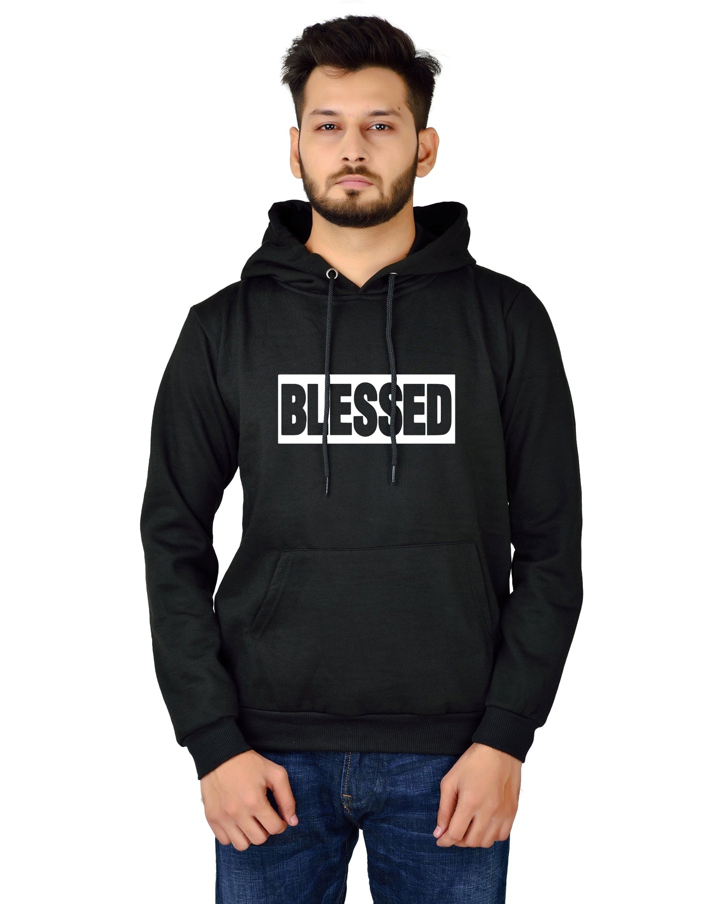 Men's Regular Fit Blessed Printed Cotton Hoodie