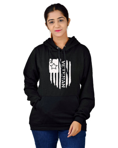 Women,s Regular Fit Vetran Printed Cotton Hoodie